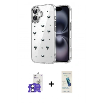 MARSİLYAN™- iPhone 17 Kılıf Yörünge Form - Şeffaf Pasifik Cam Ekran Koruyucu + Bilvis Titan Kamera Lens - SH