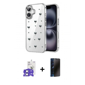 MARSİLYAN™- iPhone 17 Kılıf Yörünge Form - Siyah 3D Antistatik Hayalet Cam Ekran Koruyucu + Bilvis Titan Kamera Lens - AKMI