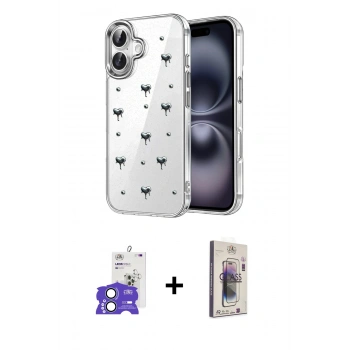 MARSİLYAN™- iPhone 17 Kılıf Yörünge Form - Siyah Bilvis 3D Cam Ekran Koruyucu + Bilvis Titan Kamera Lens - AKMI