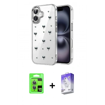 MARSİLYAN™- iPhone 17 Kılıf Yörünge Form - Siyah Bilvis 5in1 3D Magic Cam Ekran Koruyucu + Raze Metal Kamera Lens - AKYL