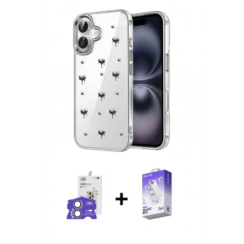 MARSİLYAN™- iPhone 17 Kılıf Yörünge Form - Siyah Bilvis 5in1 3D Magic Cam Ekran Koruyucu + Bilvis Titan Kamera Lens - GS