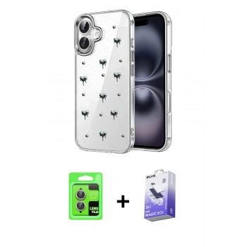 MARSİLYAN™- iPhone 17 Kılıf Yörünge Form - Siyah Bilvis 5in1 5D Magic Hayalet Cam Ekran Koruyucu + Raze Metal Kamera Lens - AKMR