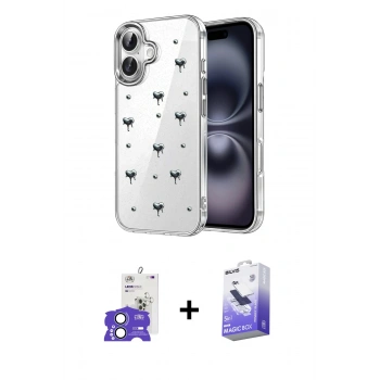 MARSİLYAN™- iPhone 17 Kılıf Yörünge Form - Siyah Bilvis 5in1 5D Magic Hayalet Cam Ekran Koruyucu + Bilvis Titan Kamera Lens - AKMI