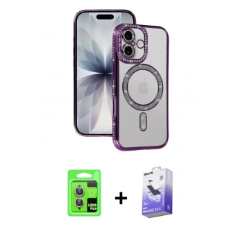 MARSİLYAN™- iPhone 17 Kılıf Zirve Doku Prime - Siyah Bilvis 5in1 5D Magic Hayalet Cam Ekran Koruyucu + Raze Metal Kamera Lens - AKMR