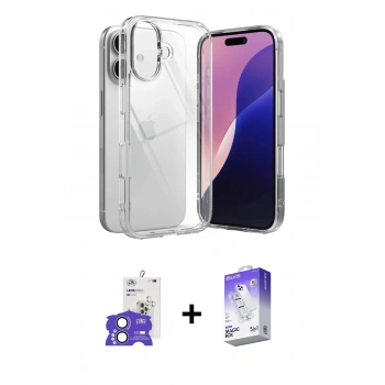 MARSİLYAN™- iPhone 17 Kılıf Zirve Doku - Siyah Bilvis 5in1 3D Magic Cam Ekran Koruyucu + Bilvis Titan Kamera Lens - AKMI