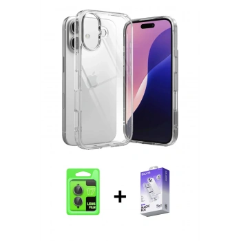 MARSİLYAN™- iPhone 17 Kılıf Zirve Doku - Siyah Bilvis 5in1 3D Magic Cam Ekran Koruyucu + Raze Metal Kamera Lens - GI
