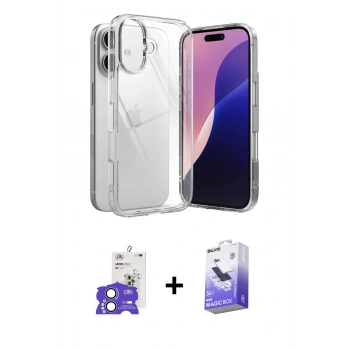 MARSİLYAN™- iPhone 17 Kılıf Zirve Doku - Siyah Bilvis 5in1 5D Magic Hayalet Cam Ekran Koruyucu + Bilvis Titan Kamera Lens - AKMI