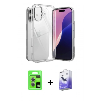 MARSİLYAN™- iPhone 17 Kılıf Zirve Doku - Siyah Bilvis 5in1 5D Magic Hayalet Cam Ekran Koruyucu + Raze Metal Kamera Lens - AKMR