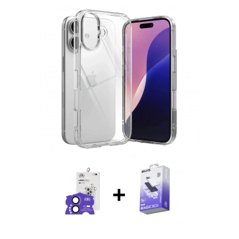 MARSİLYAN™- iPhone 17 Kılıf Zirve Doku - Siyah Bilvis 5in1 5D Magic Hayalet Cam Ekran Koruyucu + Bilvis Titan Kamera Lens - SH