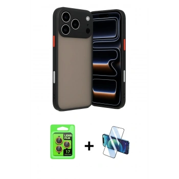 MARSİLYAN™- iPhone 17 Pro Kılıf Ahenk Çizgi Serisi - Siyah 3D Antistatik Seramik Nano Ekran Koruyucu + Raze Metal Kamera Lens - TU