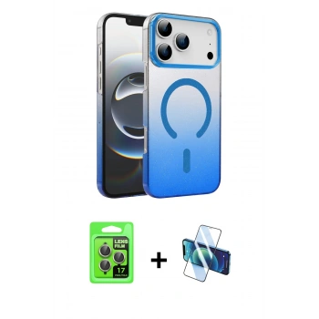 MARSİLYAN™- iPhone 17 Pro Kılıf Ahenk Doku Özel Seri - Siyah 3D Antistatik Seramik Nano Ekran Koruyucu + Raze Metal Kamera Lens - GI