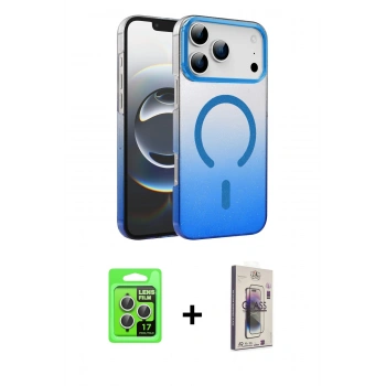 MARSİLYAN™- iPhone 17 Pro Kılıf Ahenk Doku Özel Seri - Siyah Bilvis 3D Cam Ekran Koruyucu + Raze Metal Kamera Lens - GS