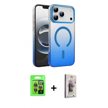 MARSİLYAN™- iPhone 17 Pro Kılıf Ahenk Doku Özel Seri - Siyah Bilvis 3D Cam Ekran Koruyucu + Raze Metal Kamera Lens - TU