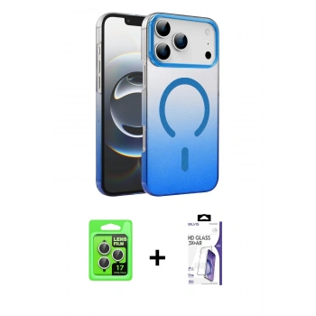 MARSİLYAN™- iPhone 17 Pro Kılıf Ahenk Doku Özel Seri - Siyah Bilvis 3X AR HD Cam Ekran Koruyucu + Raze Metal Kamera Lens - GS