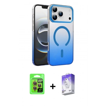 MARSİLYAN™- iPhone 17 Pro Kılıf Ahenk Doku Özel Seri - Siyah Bilvis 5in1 3D Magic Cam Ekran Koruyucu + Raze Metal Kamera Lens - TU