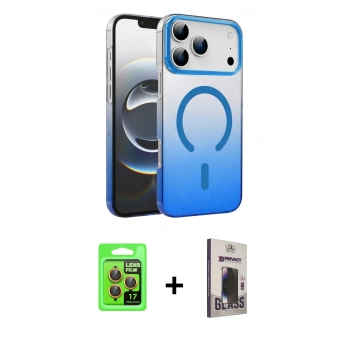MARSİLYAN™- iPhone 17 Pro Kılıf Ahenk Doku Özel Seri - Siyah Bilvis Hayalet Cam Ekran Koruyucu + Raze Metal Kamera Lens - TU