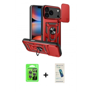 MARSİLYAN™- iPhone 17 Pro Kılıf Ahenk Klasik - Şeffaf Pasifik Cam Ekran Koruyucu + Raze Metal Kamera Lens - GI