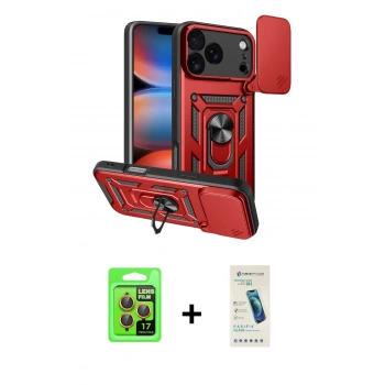 MARSİLYAN™- iPhone 17 Pro Kılıf Ahenk Klasik - Şeffaf Pasifik Cam Ekran Koruyucu + Raze Metal Kamera Lens - TU