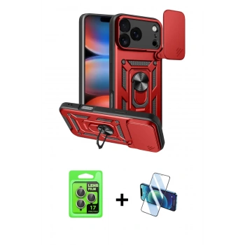 MARSİLYAN™- iPhone 17 Pro Kılıf Ahenk Klasik - Siyah 3D Antistatik Seramik Nano Ekran Koruyucu + Raze Metal Kamera Lens - GI