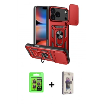 MARSİLYAN™- iPhone 17 Pro Kılıf Ahenk Klasik - Siyah Bilvis 3D Cam Ekran Koruyucu + Raze Metal Kamera Lens - TU