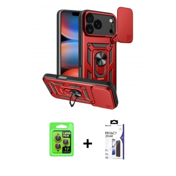 MARSİLYAN™- iPhone 17 Pro Kılıf Ahenk Klasik - Siyah Bilvis 3X AR Hayalet Cam Ekran Koruyucu + Raze Metal Kamera Lens - TU