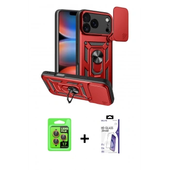 MARSİLYAN™- iPhone 17 Pro Kılıf Ahenk Klasik - Siyah Bilvis 3X AR HD Cam Ekran Koruyucu + Raze Metal Kamera Lens - TU