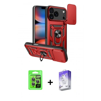 MARSİLYAN™- iPhone 17 Pro Kılıf Ahenk Klasik - Siyah Bilvis 5in1 3D Magic Cam Ekran Koruyucu + Raze Metal Kamera Lens - GI