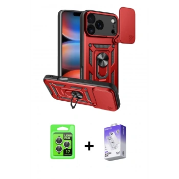 MARSİLYAN™- iPhone 17 Pro Kılıf Ahenk Klasik - Siyah Bilvis 5in1 3D Magic Cam Ekran Koruyucu + Raze Metal Kamera Lens - GS