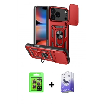 MARSİLYAN™- iPhone 17 Pro Kılıf Ahenk Klasik - Siyah Bilvis 5in1 5D Magic Hayalet Cam Ekran Koruyucu + Raze Metal Kamera Lens - TU