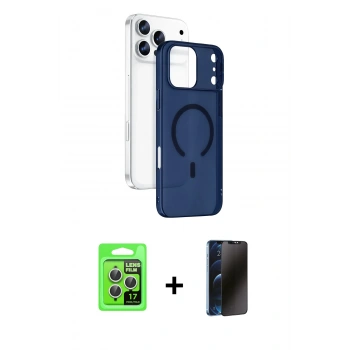 MARSİLYAN™- iPhone 17 Pro Kılıf Ahenk Minimal Serisi - Siyah 3D Antistatik Hayalet Cam Ekran Koruyucu + Raze Metal Kamera Lens - GS