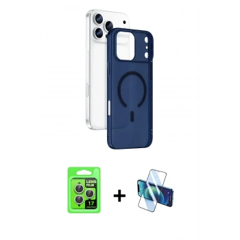 MARSİLYAN™- iPhone 17 Pro Kılıf Ahenk Minimal Serisi - Siyah 3D Antistatik Seramik Nano Ekran Koruyucu + Raze Metal Kamera Lens - GS