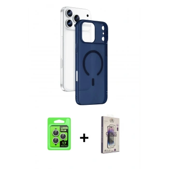 MARSİLYAN™- iPhone 17 Pro Kılıf Ahenk Minimal Serisi - Siyah Bilvis 3D Cam Ekran Koruyucu + Raze Metal Kamera Lens - GS