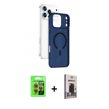 MARSİLYAN™- iPhone 17 Pro Kılıf Ahenk Minimal Serisi - Siyah Bilvis Hayalet Cam Ekran Koruyucu + Raze Metal Kamera Lens - TU
