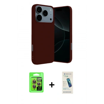 MARSİLYAN™- iPhone 17 Pro Kılıf Ahenk Serisi - Şeffaf Pasifik Cam Ekran Koruyucu + Raze Metal Kamera Lens - TU