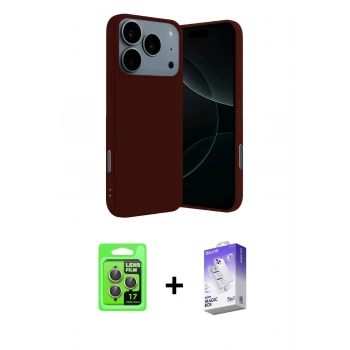 MARSİLYAN™- iPhone 17 Pro Kılıf Ahenk Serisi - Siyah Bilvis 5in1 3D Magic Cam Ekran Koruyucu + Raze Metal Kamera Lens - GI