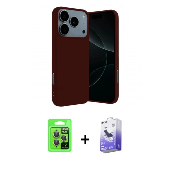 MARSİLYAN™- iPhone 17 Pro Kılıf Ahenk Serisi - Siyah Bilvis 5in1 5D Magic Hayalet Cam Ekran Koruyucu + Raze Metal Kamera Lens - GI