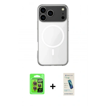 MARSİLYAN™- iPhone 17 Pro Kılıf Ahenk Yansıma Prime - Şeffaf Pasifik Cam Ekran Koruyucu + Raze Metal Kamera Lens - TU