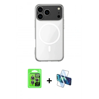 MARSİLYAN™- iPhone 17 Pro Kılıf Ahenk Yansıma Prime - Siyah 3D Antistatik Seramik Nano Ekran Koruyucu + Raze Metal Kamera Lens - GI