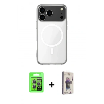 MARSİLYAN™- iPhone 17 Pro Kılıf Ahenk Yansıma Prime - Siyah Bilvis 3D Cam Ekran Koruyucu + Raze Metal Kamera Lens - GI
