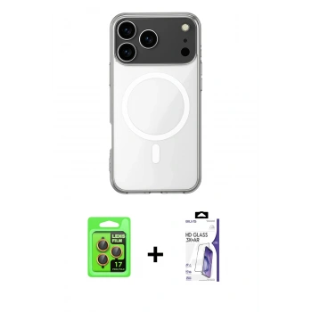MARSİLYAN™- iPhone 17 Pro Kılıf Ahenk Yansıma Prime - Siyah Bilvis 3X AR HD Cam Ekran Koruyucu + Raze Metal Kamera Lens - TU