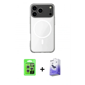 MARSİLYAN™- iPhone 17 Pro Kılıf Ahenk Yansıma Prime - Siyah Bilvis 5in1 5D Magic Hayalet Cam Ekran Koruyucu + Raze Metal Kamera Lens - GS