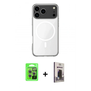 MARSİLYAN™- iPhone 17 Pro Kılıf Ahenk Yansıma Prime - Siyah Bilvis Hayalet Cam Ekran Koruyucu + Raze Metal Kamera Lens - GI