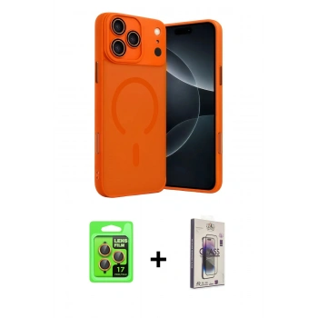 MARSİLYAN™- iPhone 17 Pro Kılıf Çekirdek Klasik Özel Seri - Siyah Bilvis 3D Cam Ekran Koruyucu + Raze Metal Kamera Lens - TU