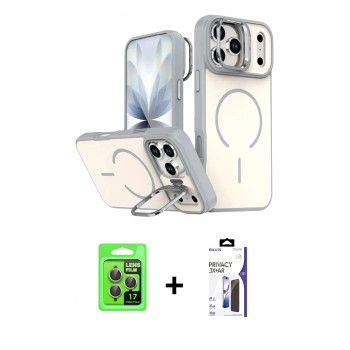 MARSİLYAN™- iPhone 17 Pro Kılıf Çekirdek Klasik - Siyah Bilvis 3X AR Hayalet Cam Ekran Koruyucu + Raze Metal Kamera Lens - GI