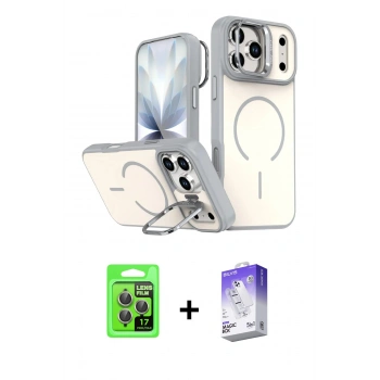 MARSİLYAN™- iPhone 17 Pro Kılıf Çekirdek Klasik - Siyah Bilvis 5in1 3D Magic Cam Ekran Koruyucu + Raze Metal Kamera Lens - GI