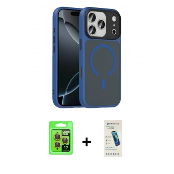 MARSİLYAN™- iPhone 17 Pro Kılıf Doruk Form Serisi - Şeffaf Pasifik Cam Ekran Koruyucu + Raze Metal Kamera Lens - TU