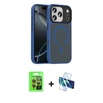 MARSİLYAN™- iPhone 17 Pro Kılıf Doruk Form Serisi - Siyah 3D Antistatik Cam Ekran Koruyucu + Raze Metal Kamera Lens - TU