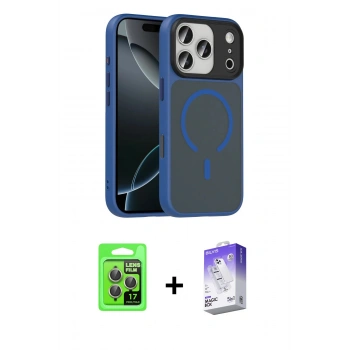 MARSİLYAN™- iPhone 17 Pro Kılıf Doruk Form Serisi - Siyah Bilvis 5in1 3D Magic Cam Ekran Koruyucu + Raze Metal Kamera Lens - GI