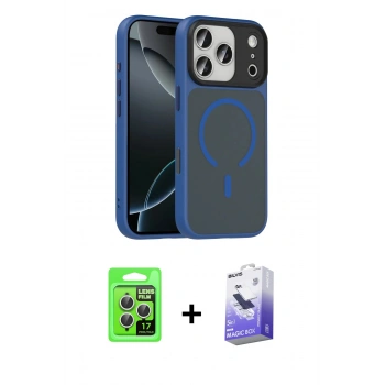 MARSİLYAN™- iPhone 17 Pro Kılıf Doruk Form Serisi - Siyah Bilvis 5in1 5D Magic Hayalet Cam Ekran Koruyucu + Raze Metal Kamera Lens - GS