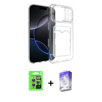 MARSİLYAN™- iPhone 17 Pro Kılıf Doruk Klasik Koleksiyonu - Siyah Bilvis 5in1 3D Magic Cam Ekran Koruyucu + Raze Metal Kamera Lens - GS